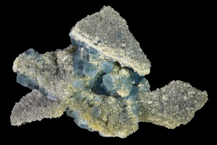 Cubic, Blue-Green Fluorite Crystals on Quartz - China #142614
